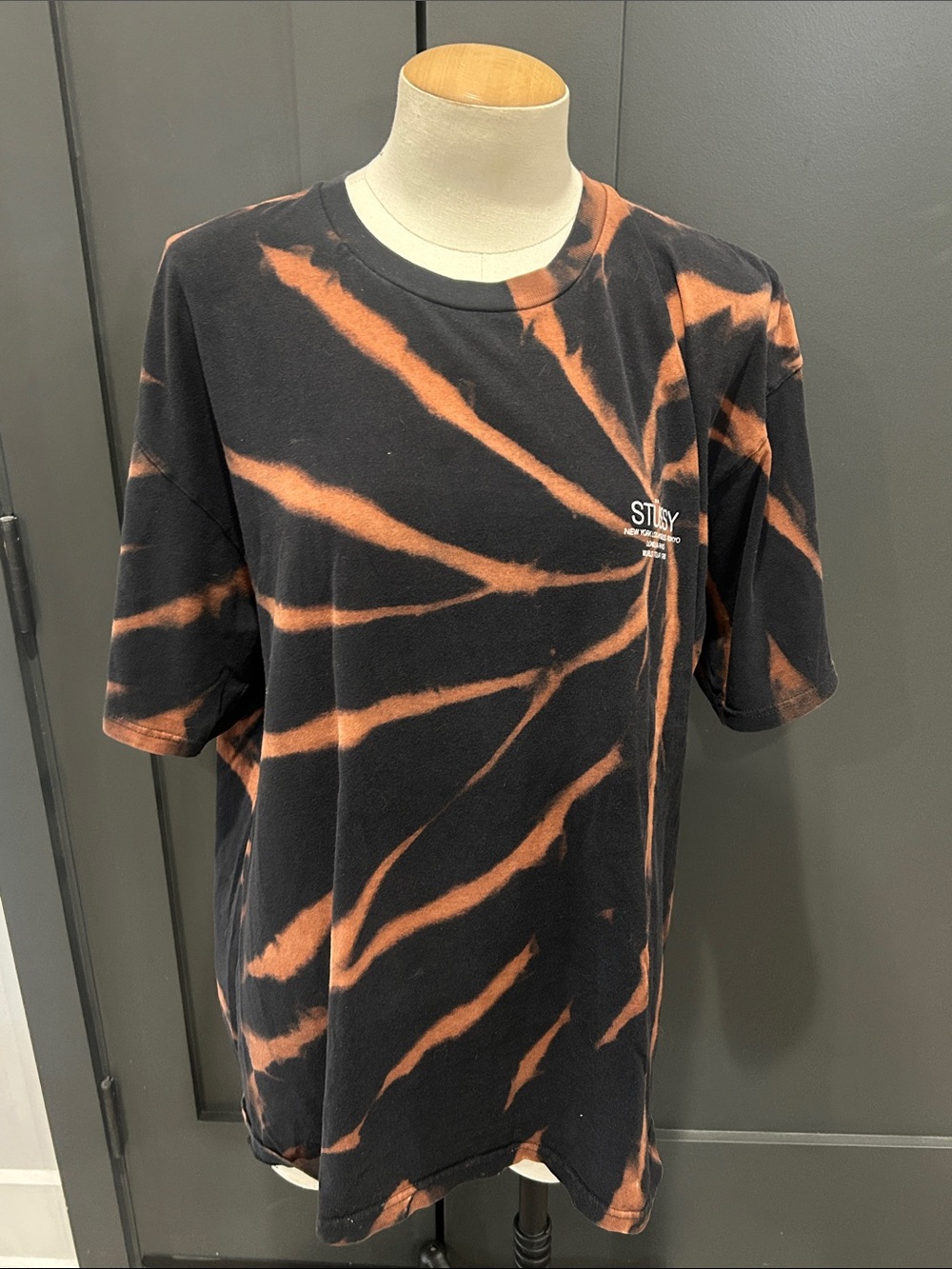 Stussy Black and Rust Spiral Tie-Dye Short Sleeve Tee